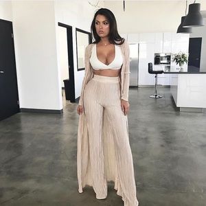 JLUXLABEL Ivory Cream Champagne Draped High Waist Pants